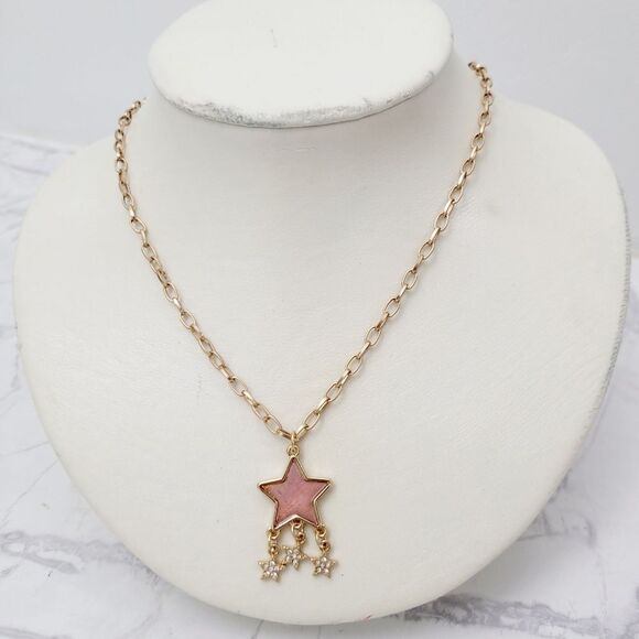 Brand New Gold Tone Pink Stars Necklace - Picture 1 of 8